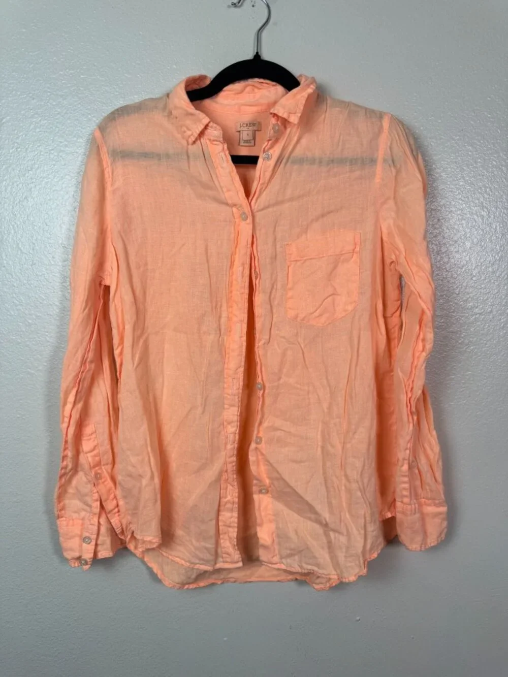 J. Crew Womens Peach Orange 100% Linen Button Up Shirt Size Small Long sleeve